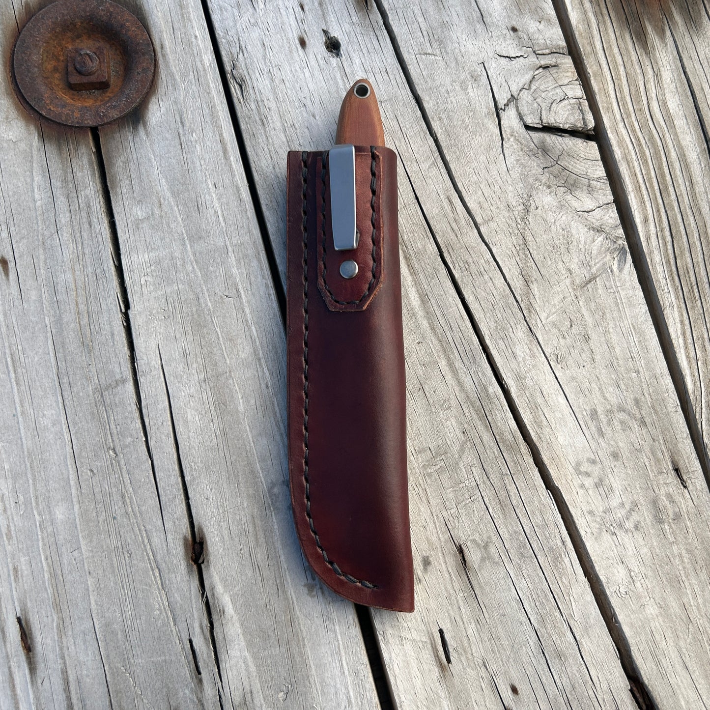 bird & trout knife in leather pocket sheath
