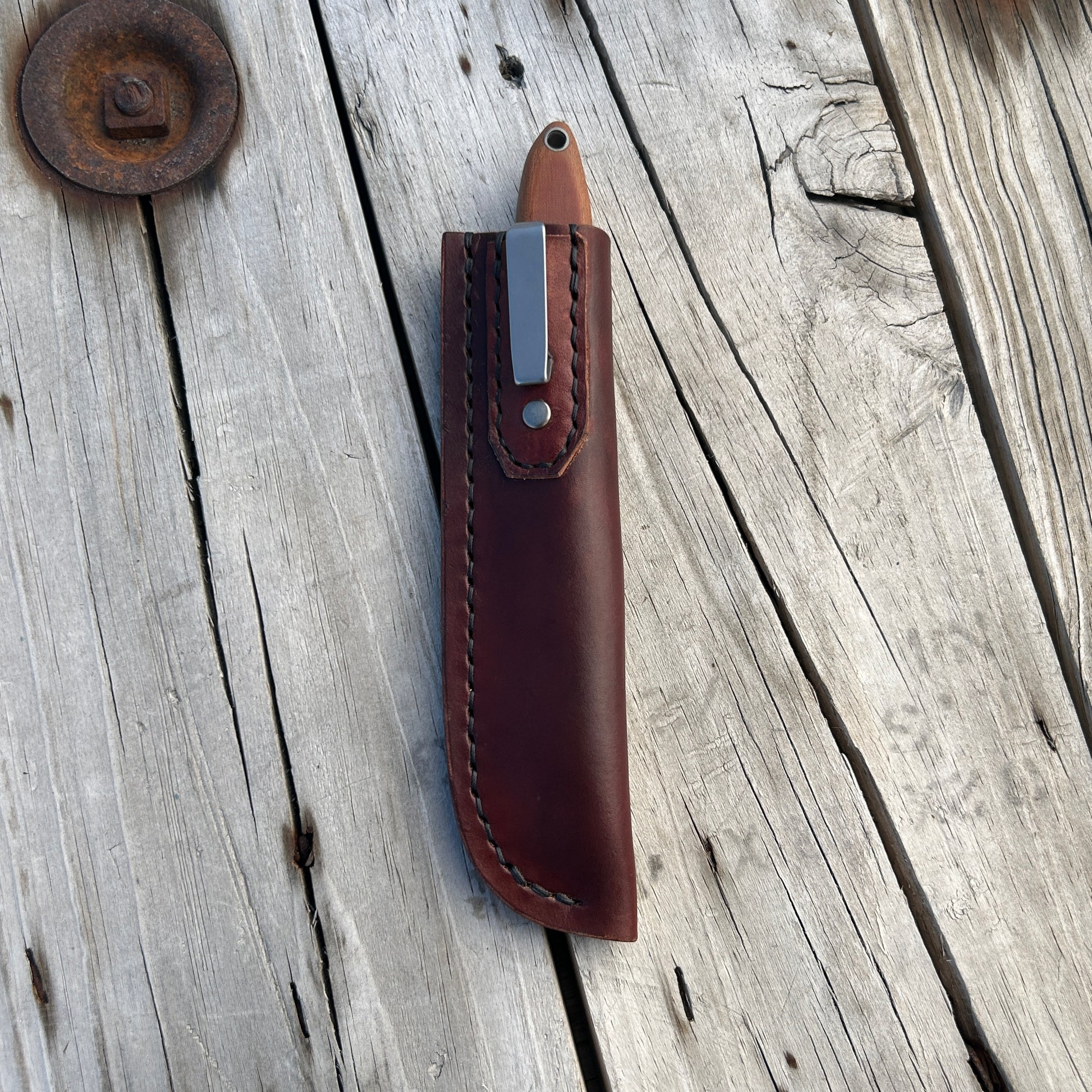 bird & trout knife in leather pocket sheath