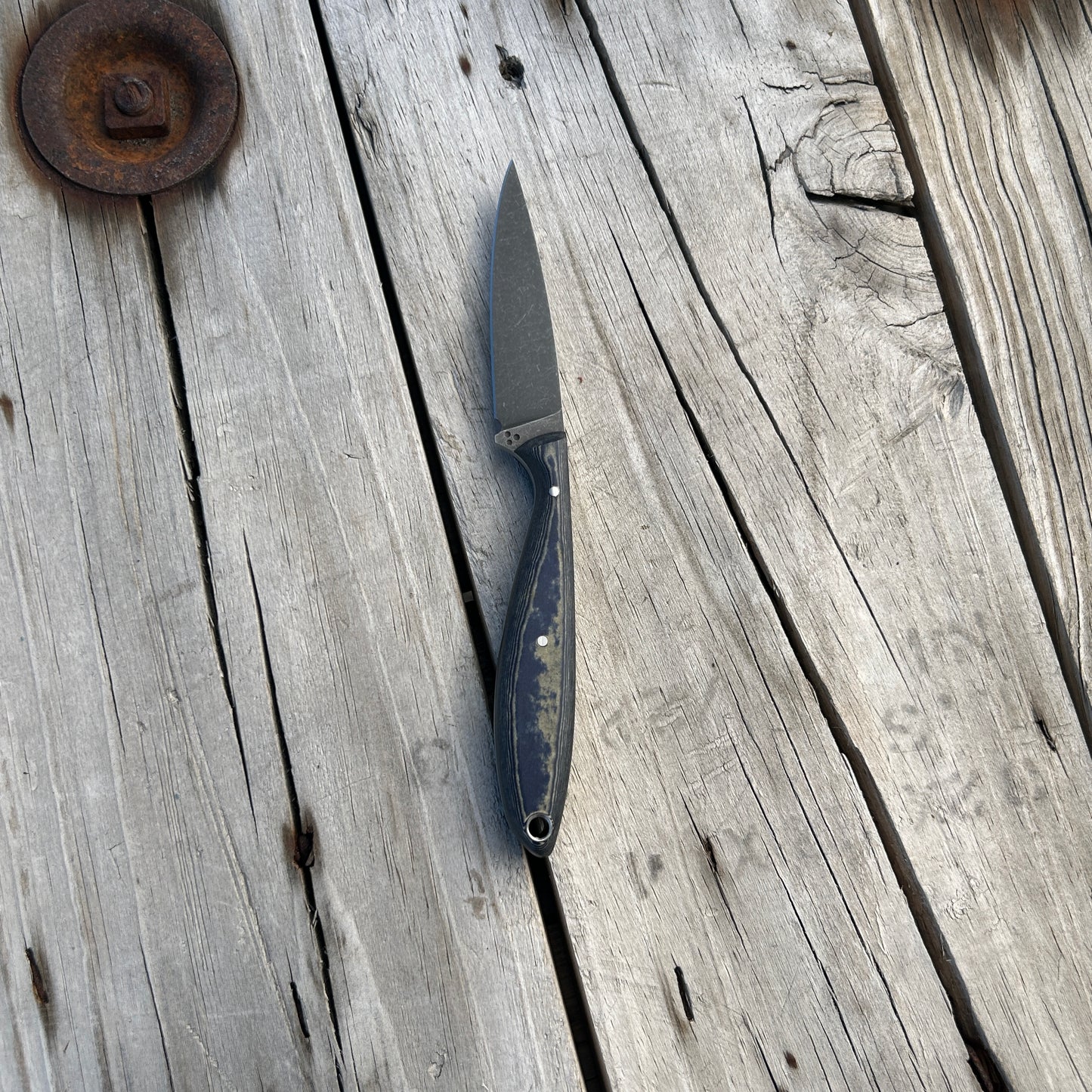small bird & trout knife with blue and green handle