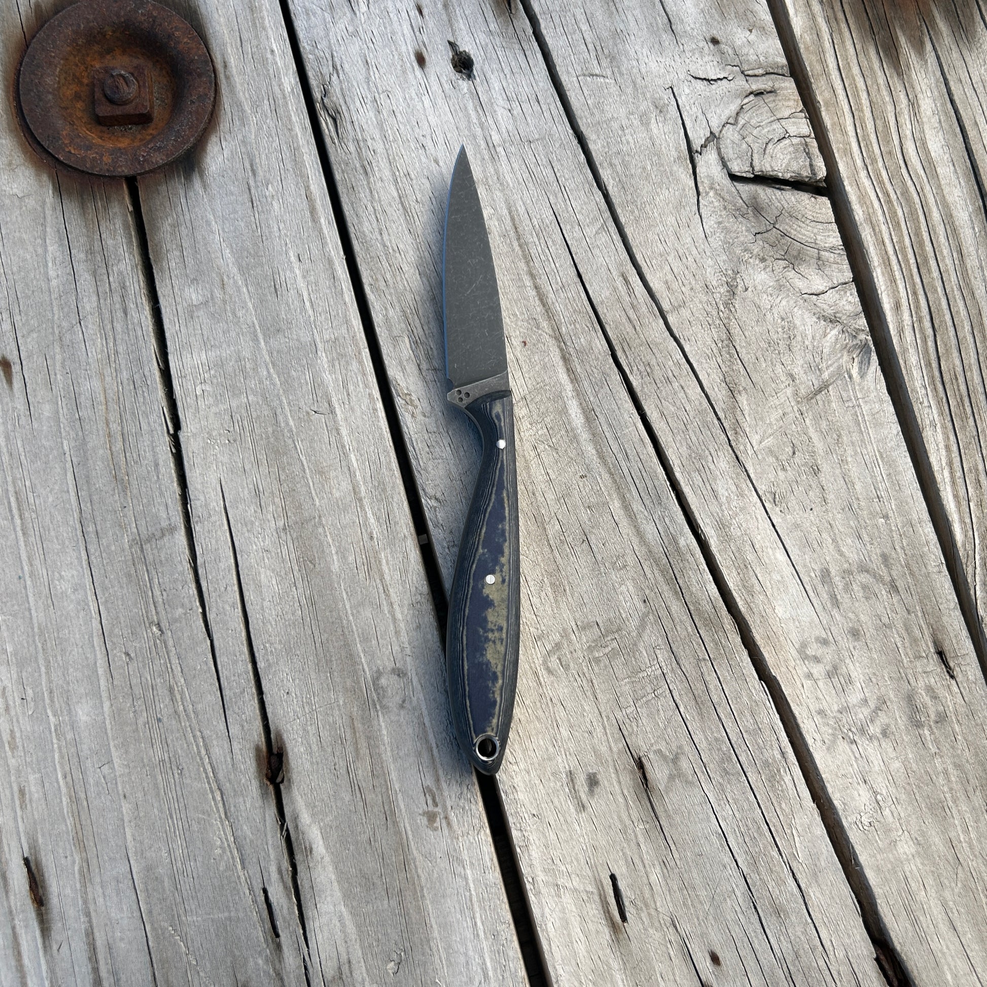 small bird & trout knife with blue and green handle