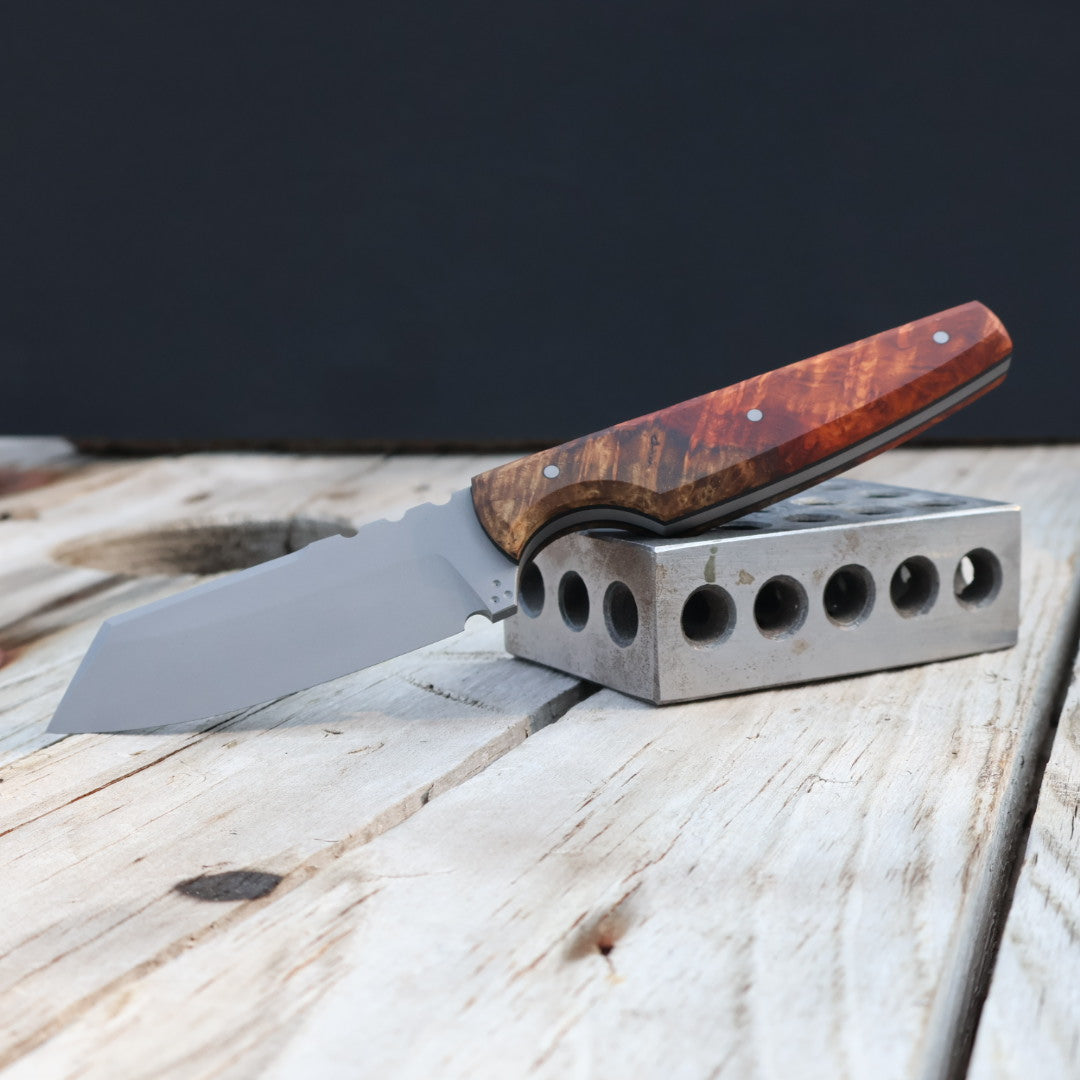 Small fixed blade knife with wood handle 