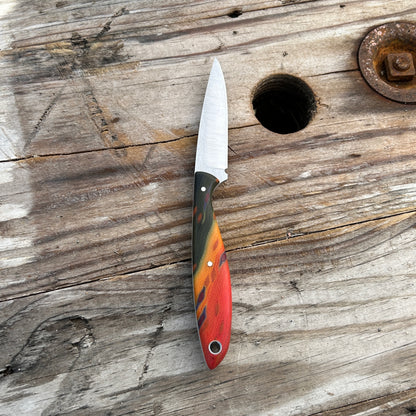 7 inch bird & trout knife with brook trout colored/pattern colored handle