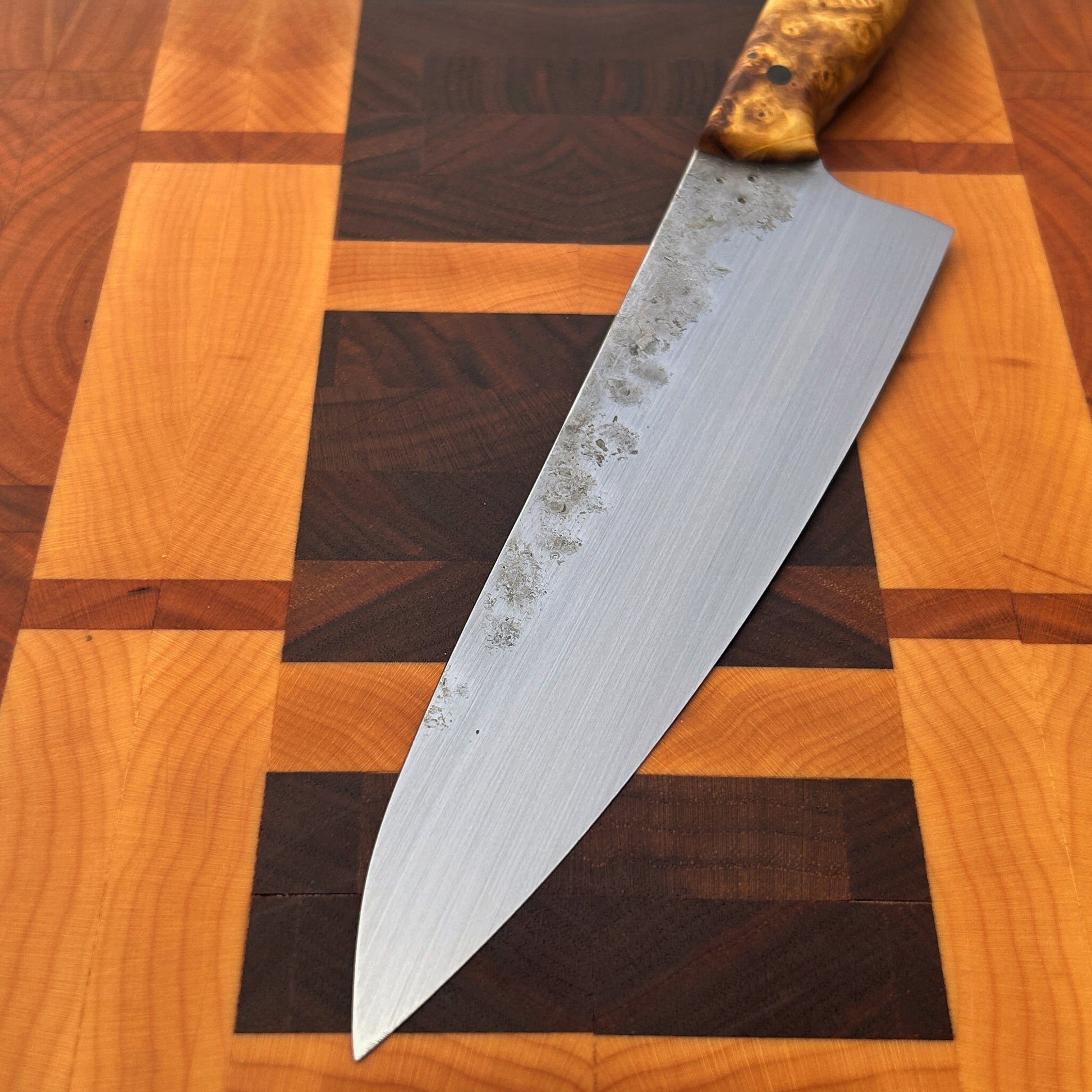 closup of gyuto kitchen knife blade