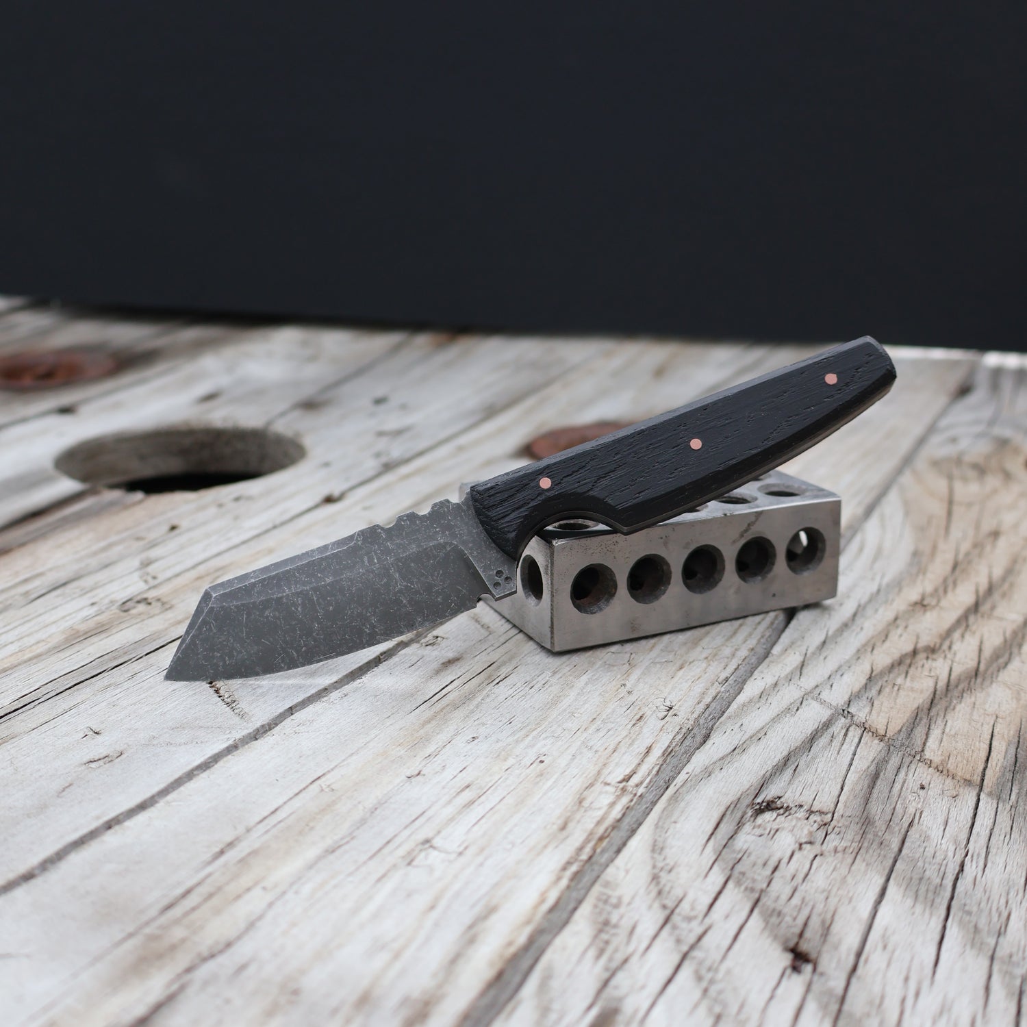 Sheepsfoot EDC knife with acid washed blade and blasted bog oak handle