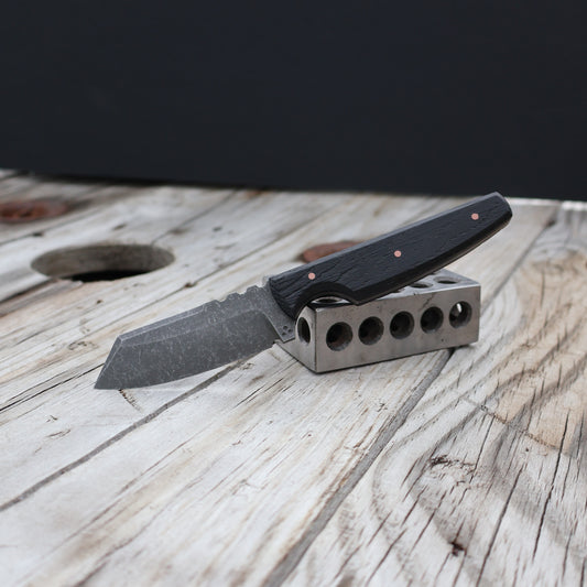 Sheepsfoot EDC knife with acid washed blade and blasted bog oak handle