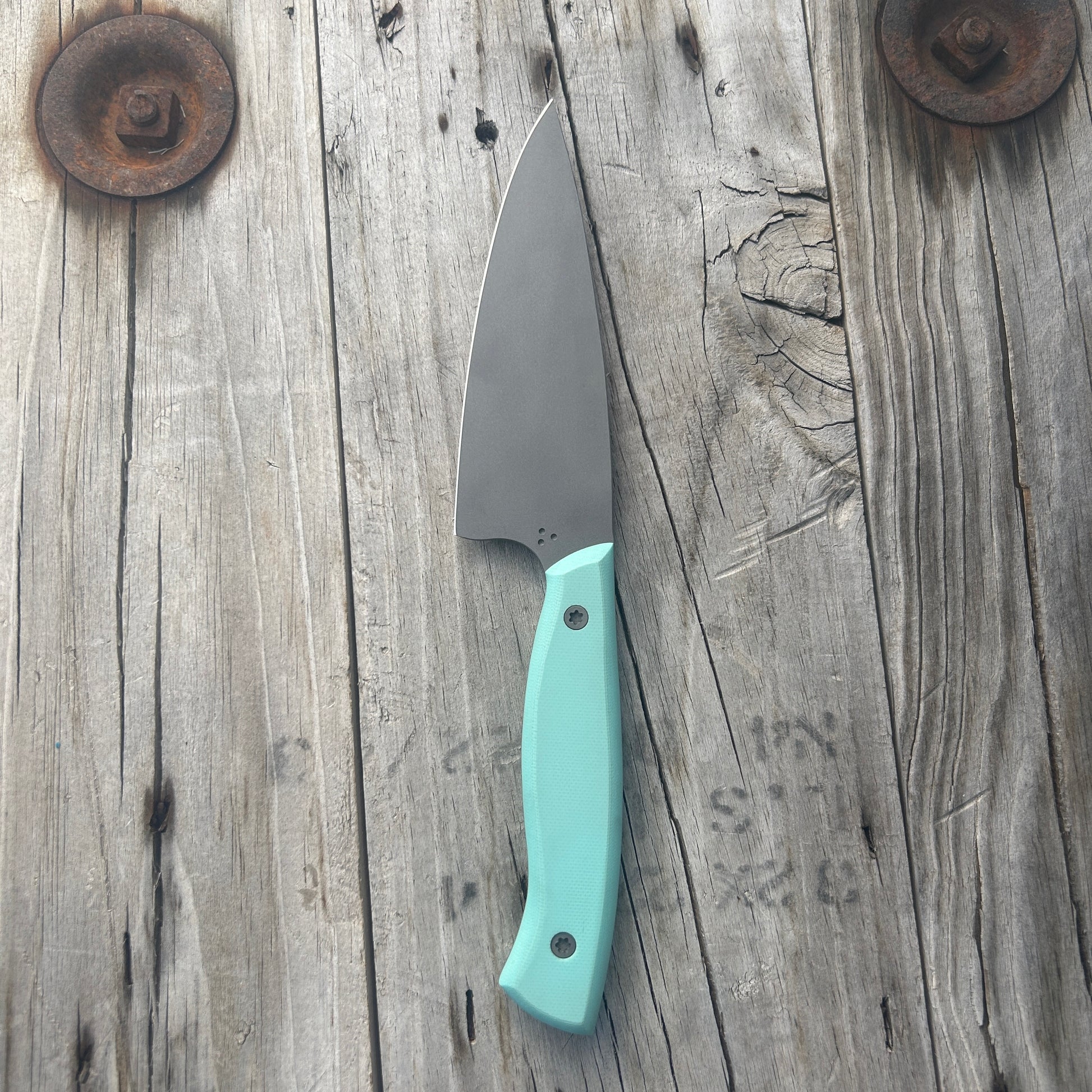 Petty chef knife with Tiffany colored handle