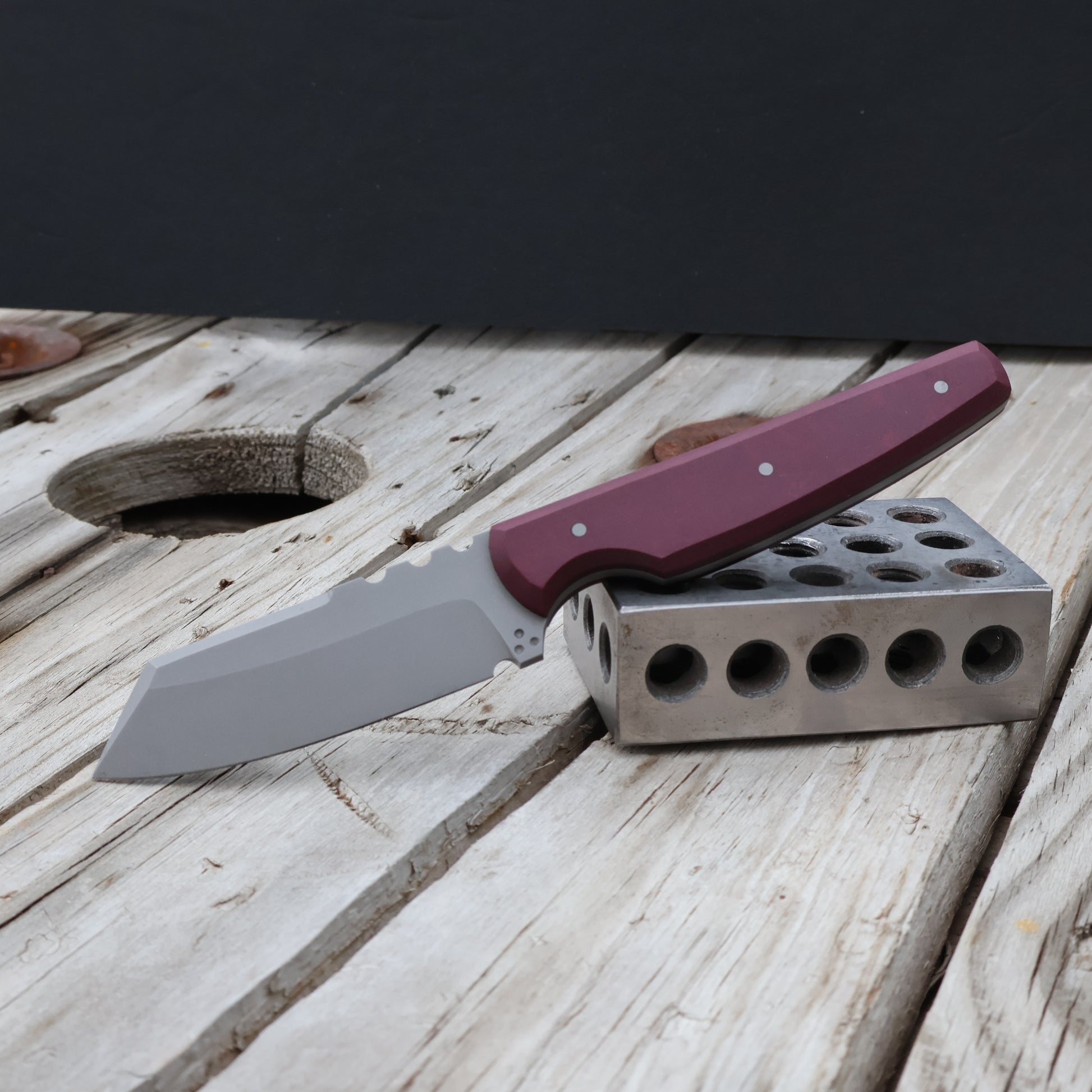 small fixed blade knife with paper micarta handle scales