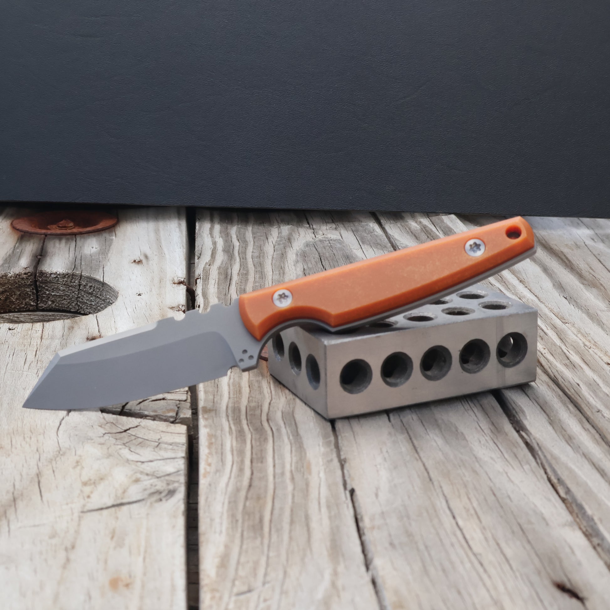 fixed blade knife with butterscotch colored handles