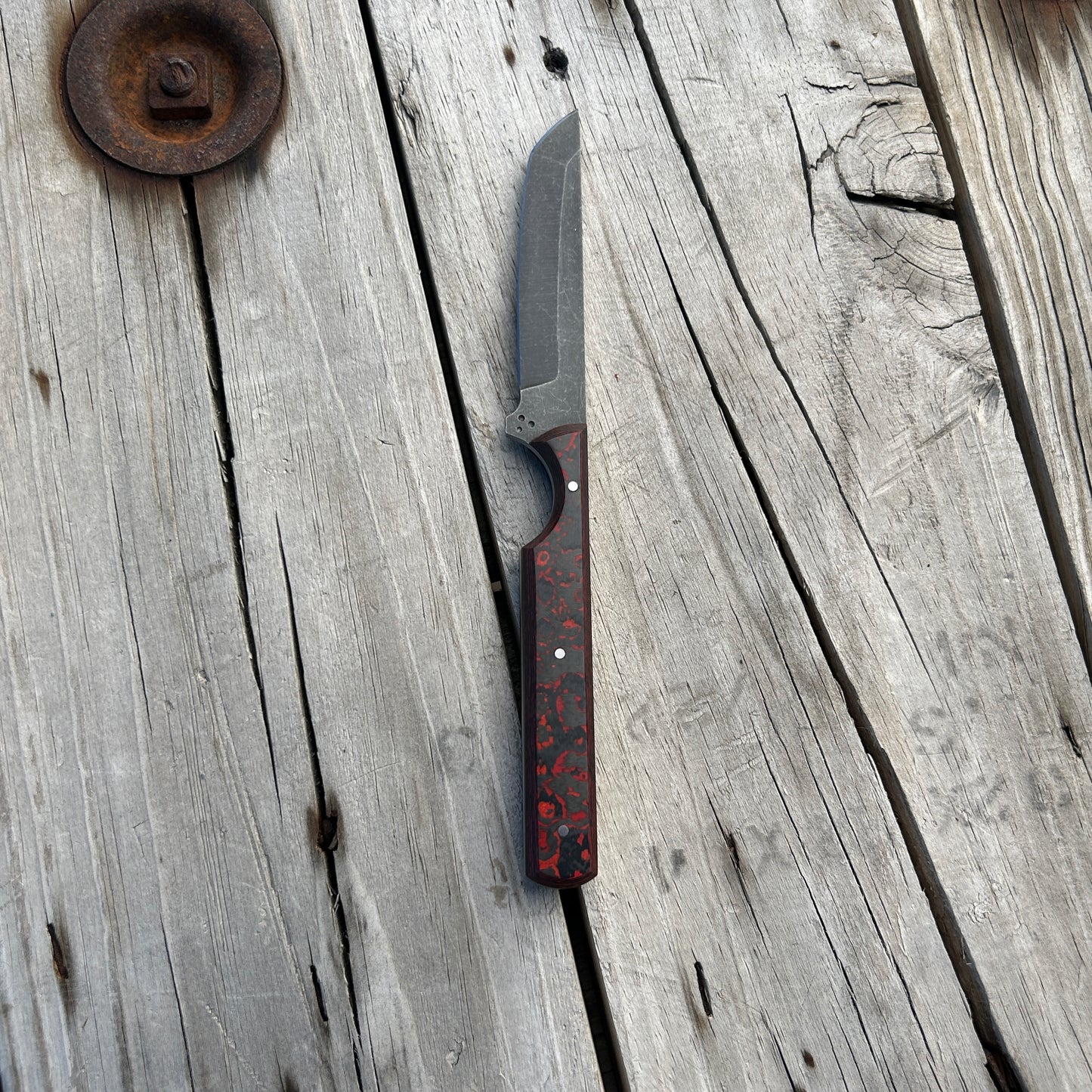 8 inch tanto knife with Red/black carbon fiber handle