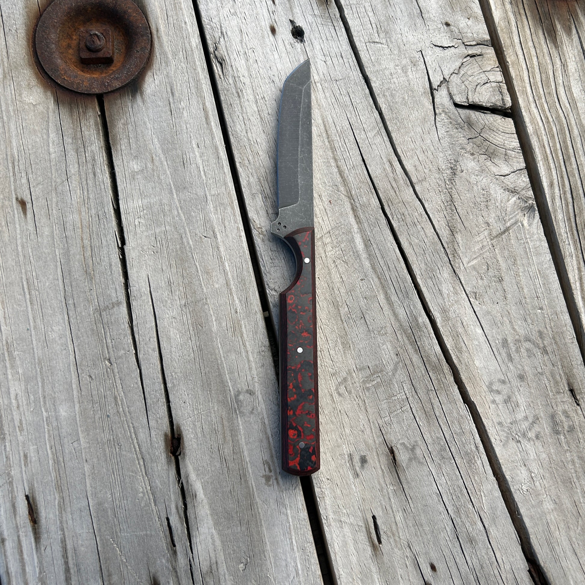 8 inch tanto knife with Red/black carbon fiber handle