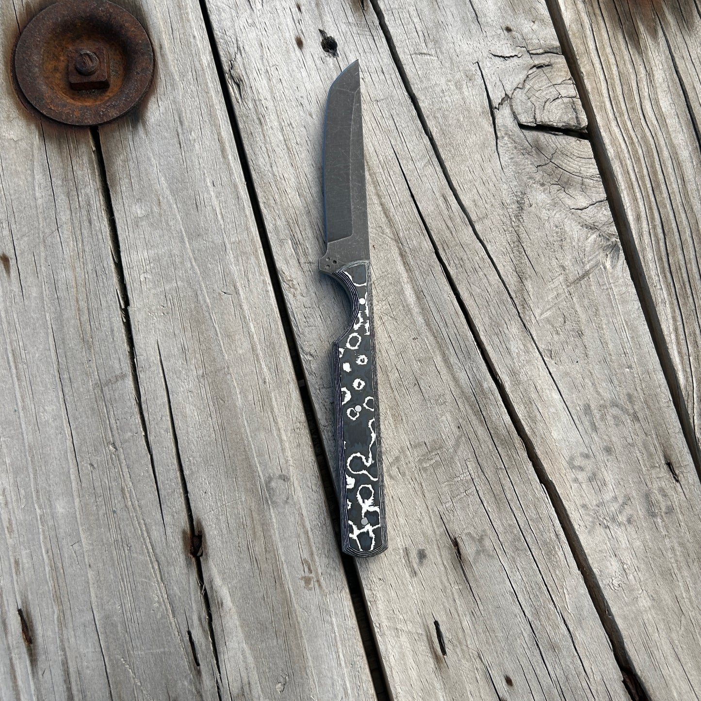 8 inch tanto knife with white/black carbon fiber handle