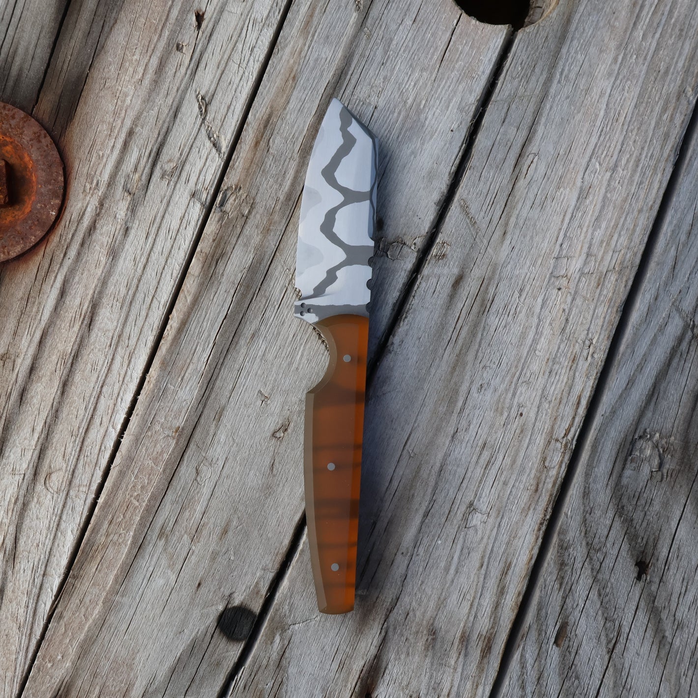 sheepsfoot EDC blade with stainless laminate blade and ultem handle