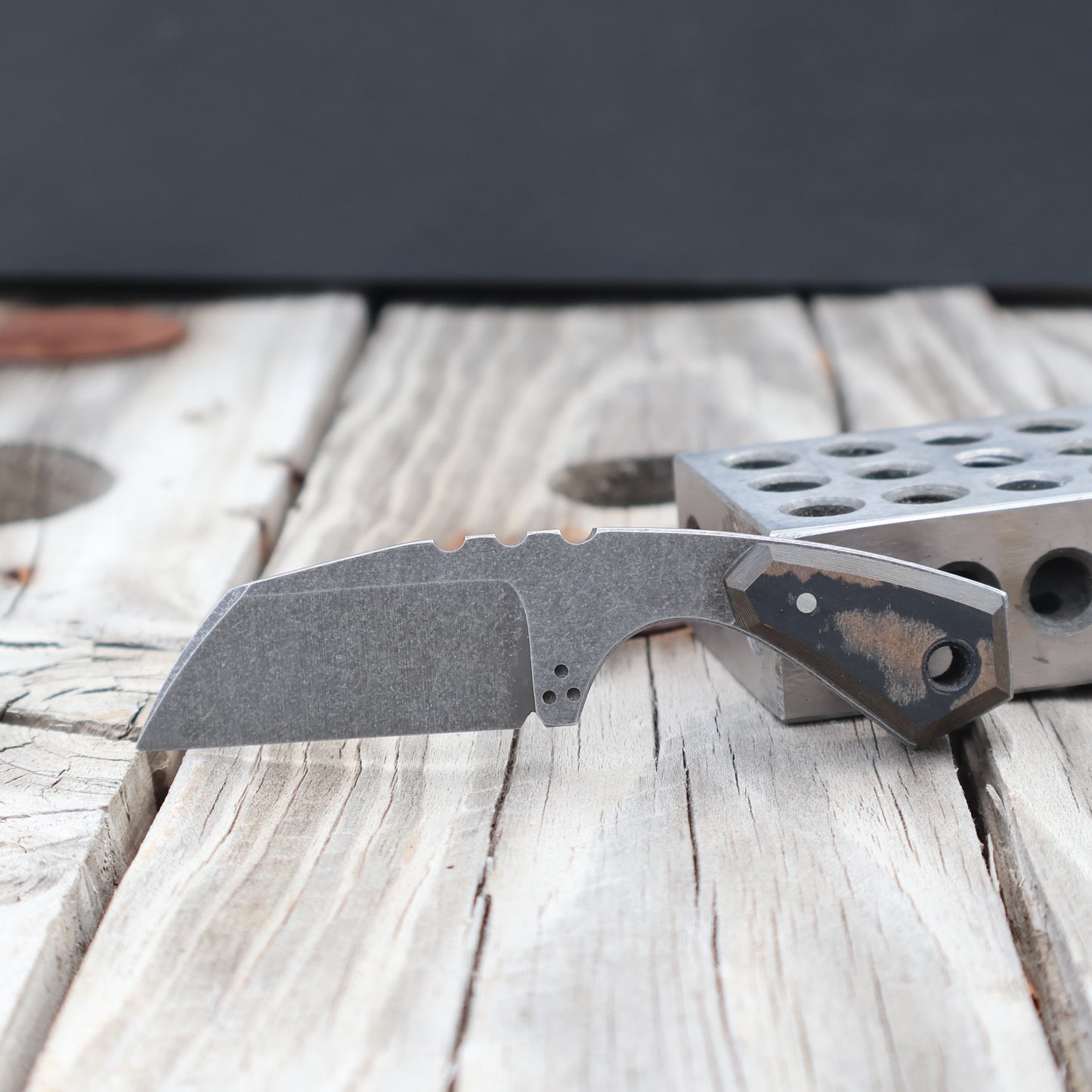 Small Wharncliffe neck knife with richlite handle scales 