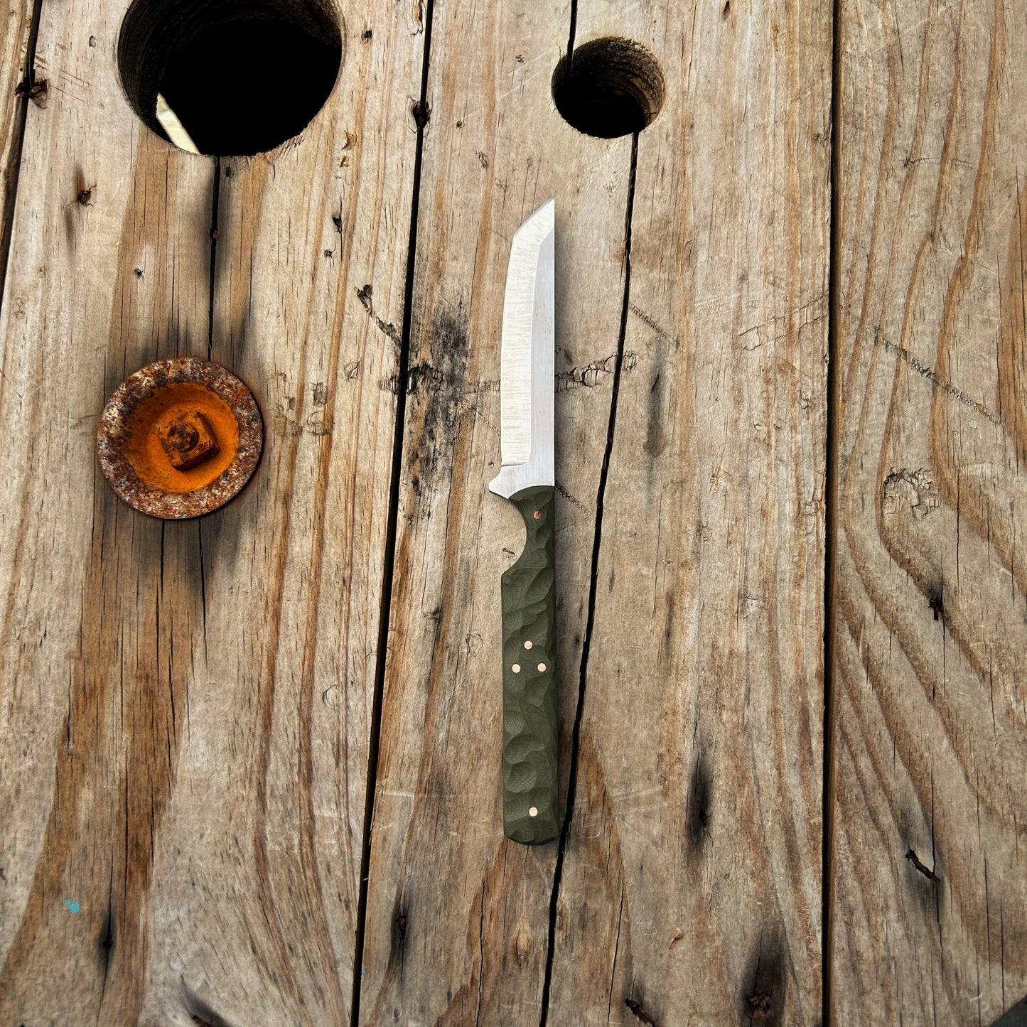 8 inch tanto knife with rock textured green handle